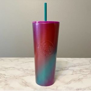 Starbucks 2022 Stainless Steel Ombre Swirl Siren Imprint 24oz Venti Tumb…
